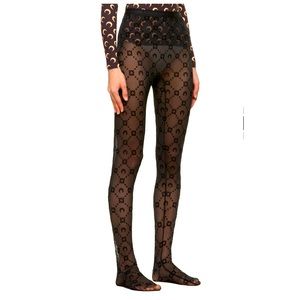 Marine Serre Black Monogram Flocked Tights Medium
